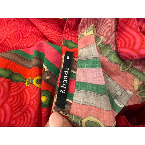 Khaadi Red Printed Cotton Tunic Dress Pearl Button Detail Size 10 - Picture 8 of 9